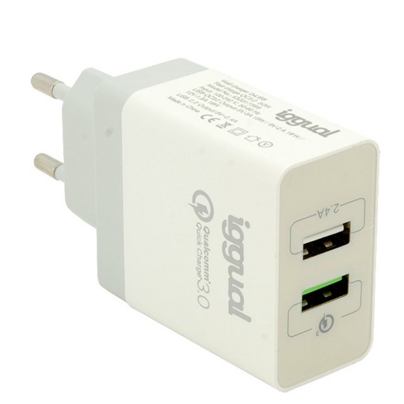 Iggual Cargador 2xusb Carga Rapida Qc30 30w